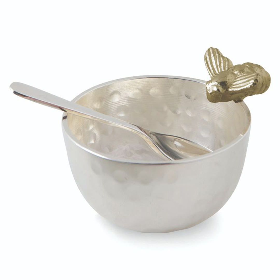QUEEN BEE SMALL HAMMERED BOWL & SPOON BEE-HN-BOWL-SML QUEEN BEE SMALL HAMMERED BOWL & SPOON - Görsel 1